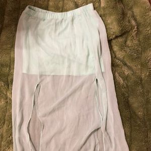 Express mini skirt with long sheer over it